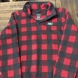 L.L. Bean Women’s Sweater Fleece Pullover Jacket Red & Black Buffalo Plaid Large